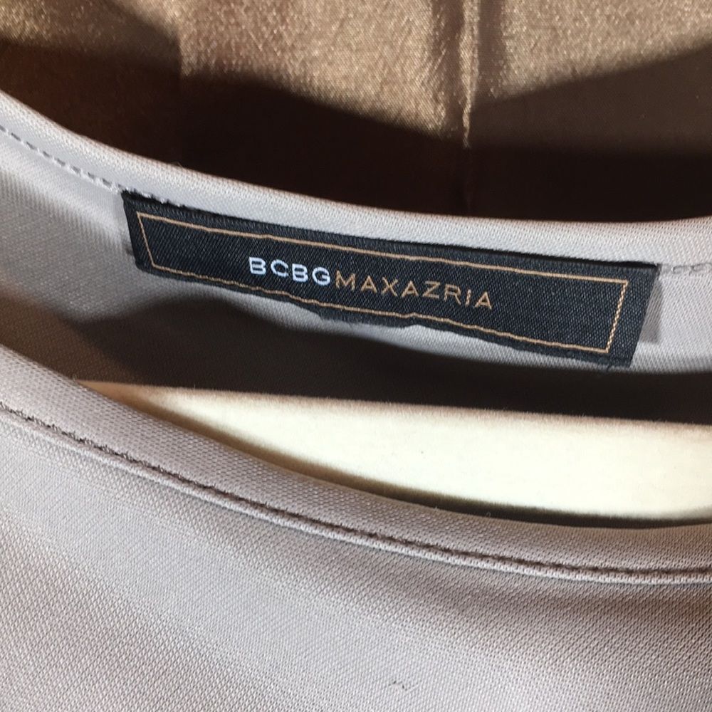 BCBGMaxazria taupe asymmetric fitted dress. - Picture 4 of 5